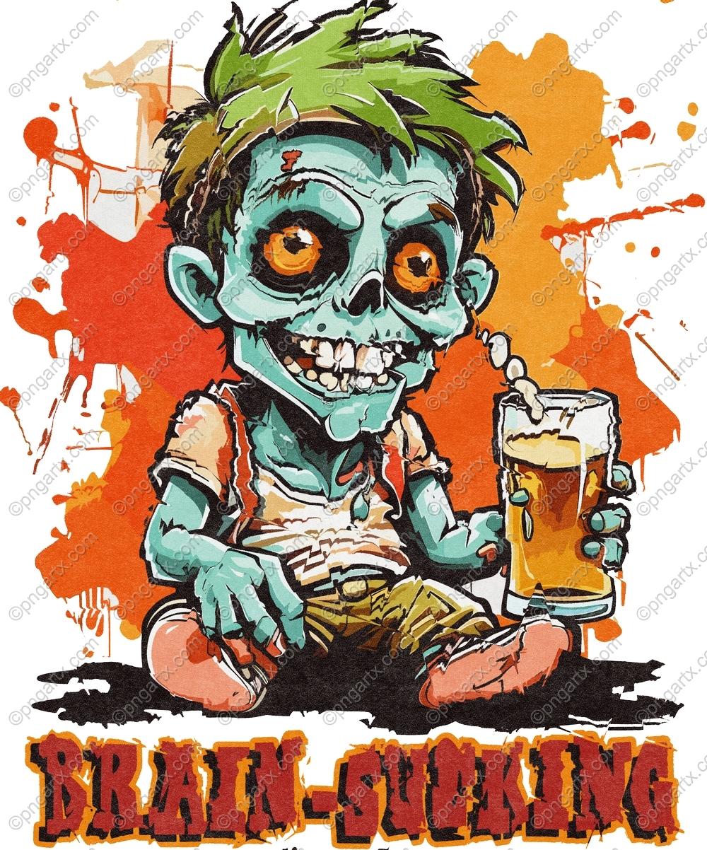 67556707 Anti Design cute little funny zombie drinking beer half tone effect tshirt design