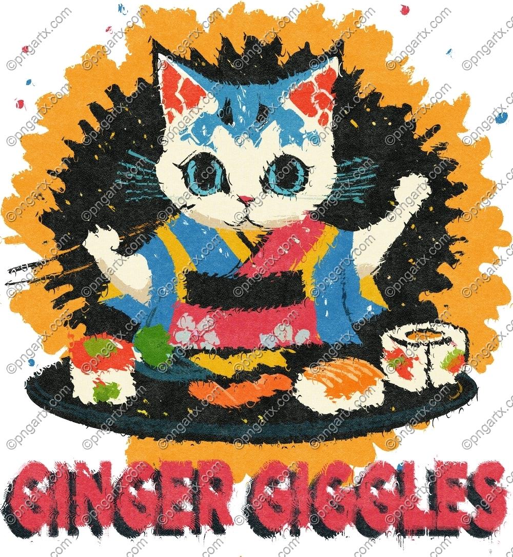14755466 Anti design colorful funny sushi Cat Doodle Art Halftone for Print On Demand Products